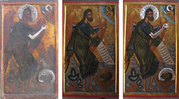 Икона Светог Јована Крститеља из Испоснице Светог Саве у Кареји пре, у току и након завршених радова