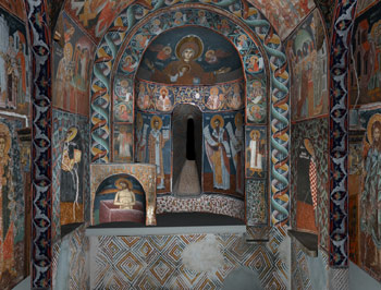 Олтарски простор параклиса Светог Јована Претече у Хиландару, фотографија из 3D модела.
